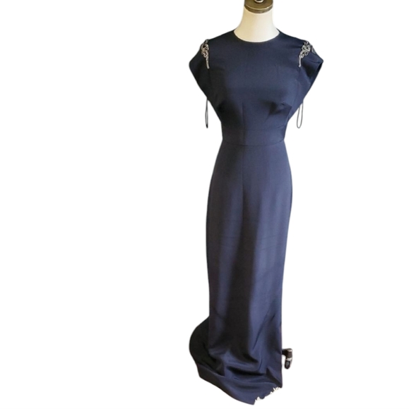 Theia Dresses & Skirts - Theia 100% Silk Formal   Blue Cap Sleeve Crew Neck Gown Sz 2